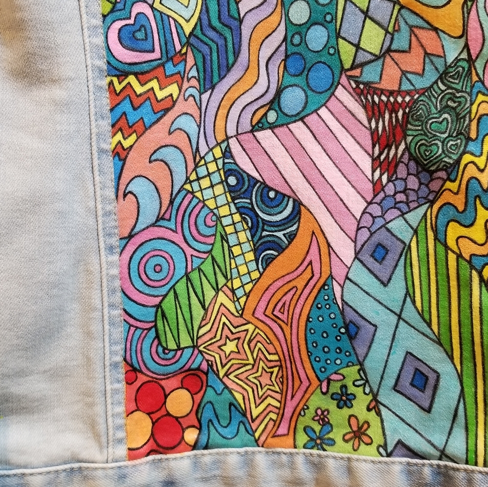 SALE! 2ร HP๐ Handpainted Denim Jacket Abstract - Picture 7 of 7